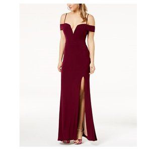 Burgundy Off-Shoulder Floor Length Gown